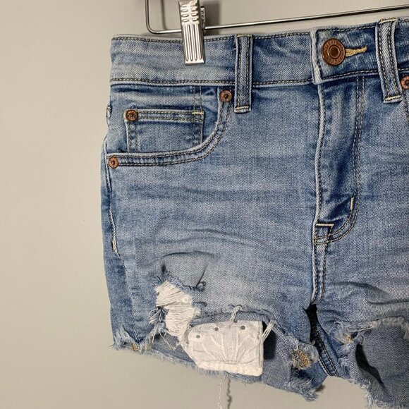 American Eagle hi-rise shortie distressed cutoff cotton stretch denim jean short - Picture 2 of 11